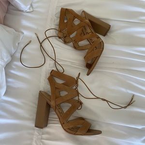 Nude Lace Up Sam Edelman Block Heel Sandals